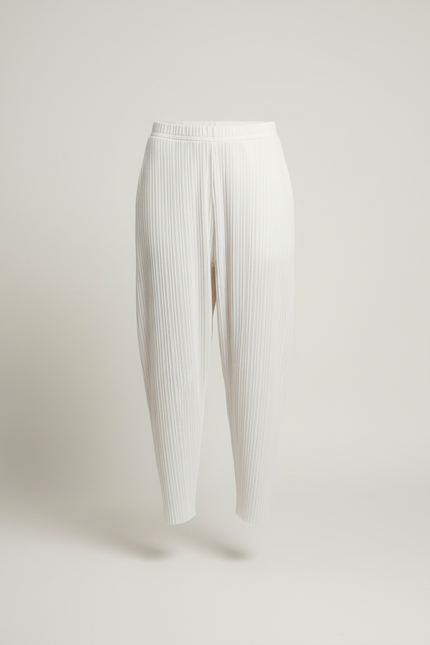 Pantalon Beige Plissé Fluide Décontracté Élégant Femme - Blanc Polyester - vue 3