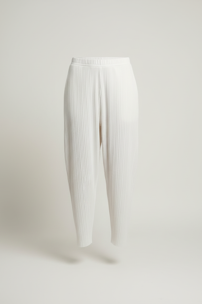 Pantalon Beige Plissé Fluide Décontracté Élégant Femme - Blanc Polyester - vue 3