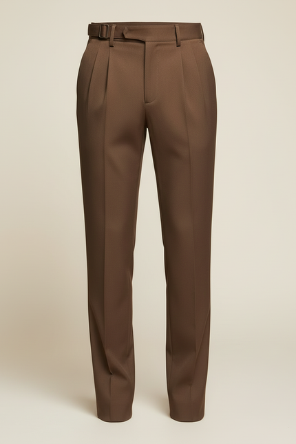 Pantalon Beige Homme Élégant Slim Décontracté Taille Haute - Marron Gabardine - vue 3