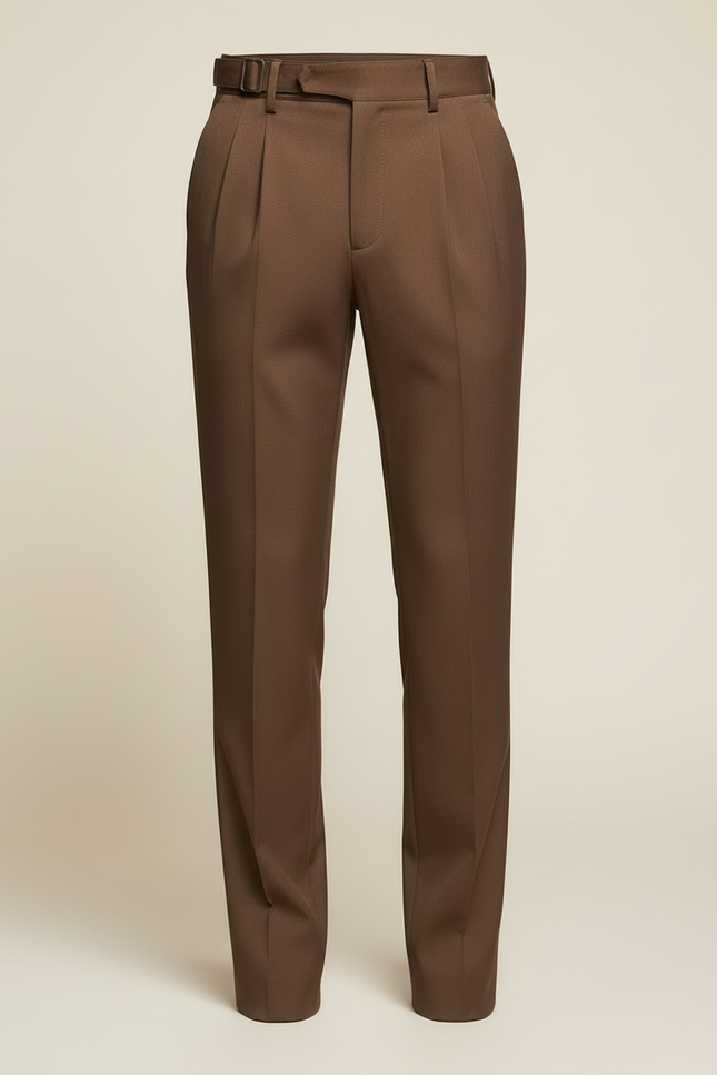 Pantalon Beige Homme Élégant Slim Décontracté Taille Haute - Marron Gabardine - vue 3