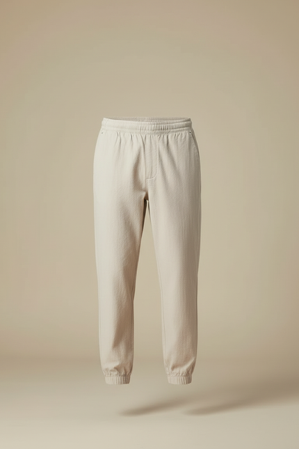 Pantalon Beige Ample Coton Chevilles Élastiquées Homme - vue 3