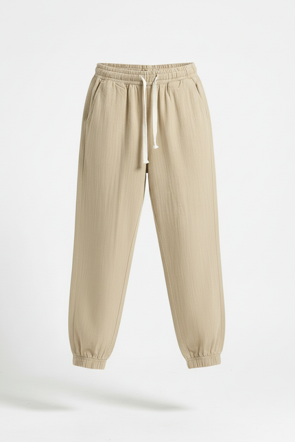 Pantalon Beige Coton Ample Cordon Décontracté - vue 3