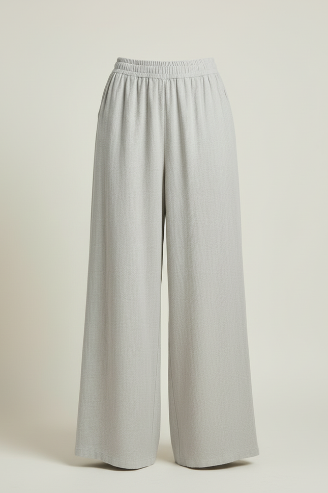 Pantalon Beige Ample Lin Fluide Décontracté Femme - Gris - vue 3