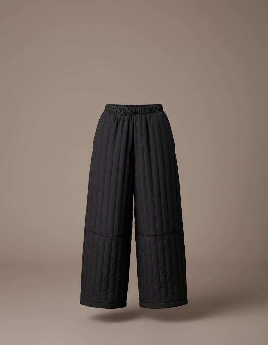 Pantalon Beige Matelassé Noir Enfant Chaud Ample - Polyester - vue 2