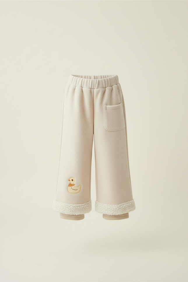 Pantalon Beige Large Molletonné Broderie Canard Enfant - vue 3