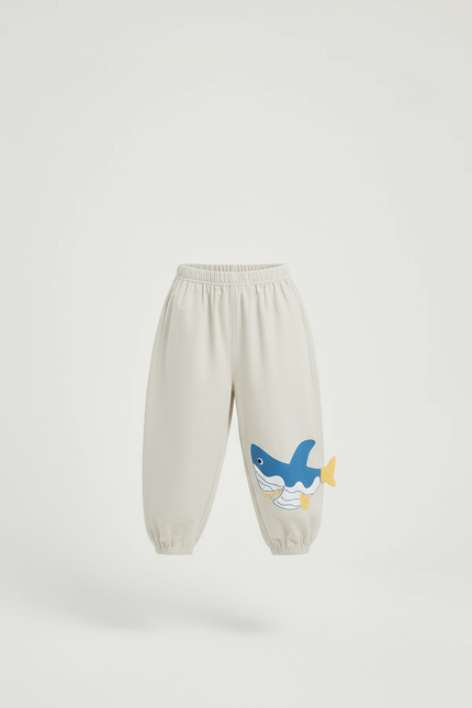 Pantalon Beige Enfant Ample Motif Requin Coton - Molleton - vue 3