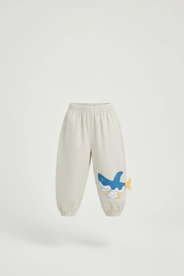 Pantalon Beige Enfant Ample Motif Requin Coton - Molleton - vue 3