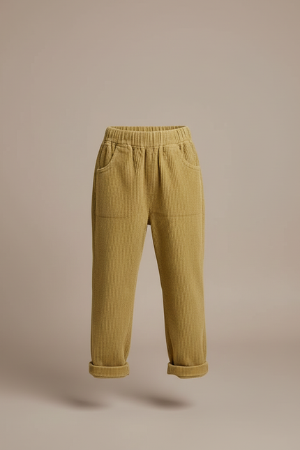 Pantalon Beige Côtelé Ample Décontracté Enfant Rétro - Kaki Cordé - vue 3