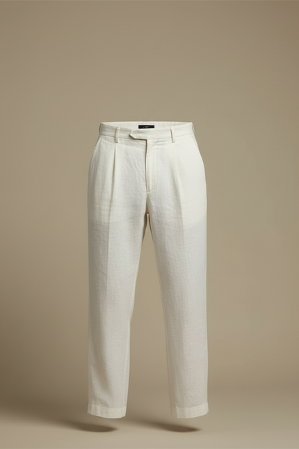 Pantalon Beige Lin Ample Plissé Décontracté Homme - vue 3
