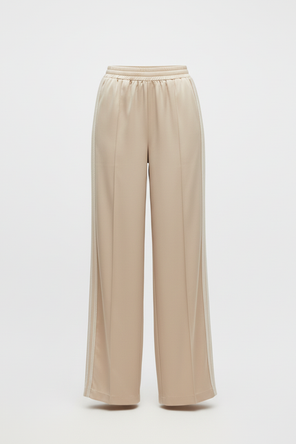Pantalon Beige Satiné Ample Rayures Latérales Élégant - vue 3