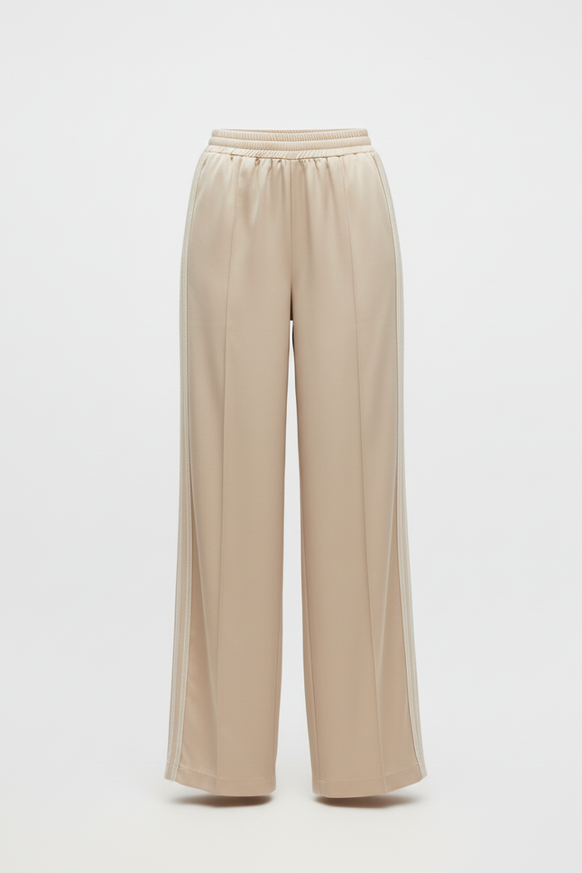 Pantalon Beige Satiné Ample Rayures Latérales Élégant - vue 3