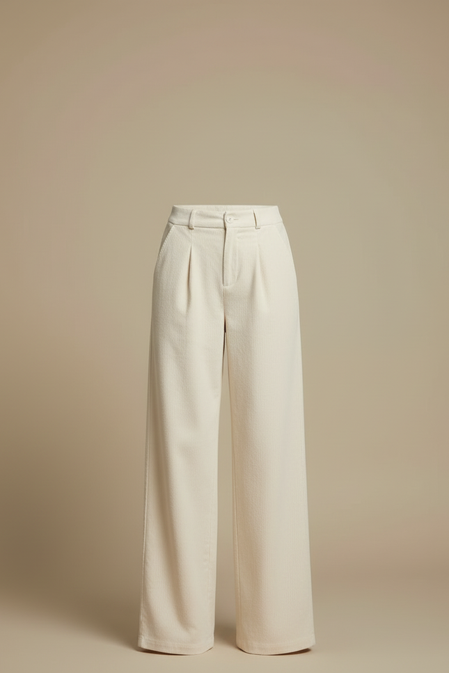 Pantalon Beige Côtelé Ample Décontracté Fluide Chic - Cordé - vue 3