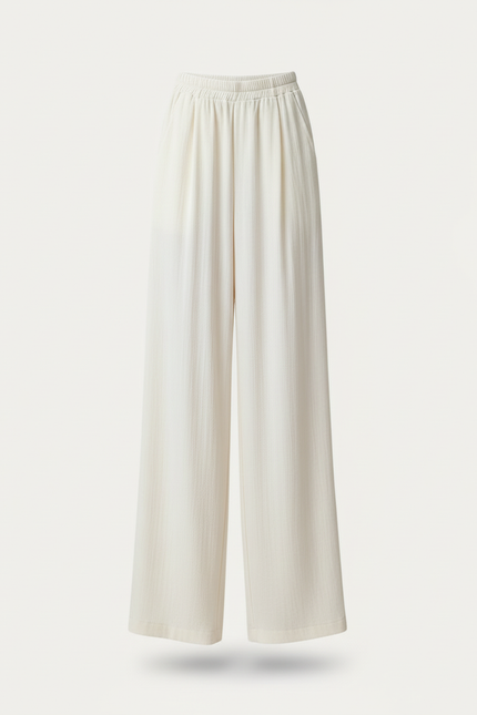 Pantalon Beige Ample Fluide Taille Haute - Lin - vue 3