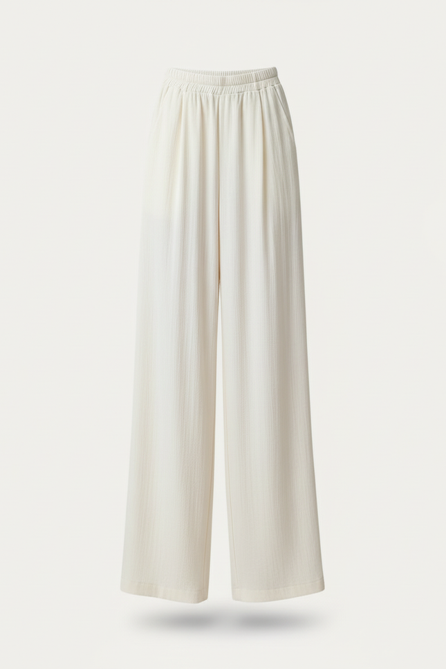 Pantalon Beige Ample Fluide Taille Haute - Lin - vue 3