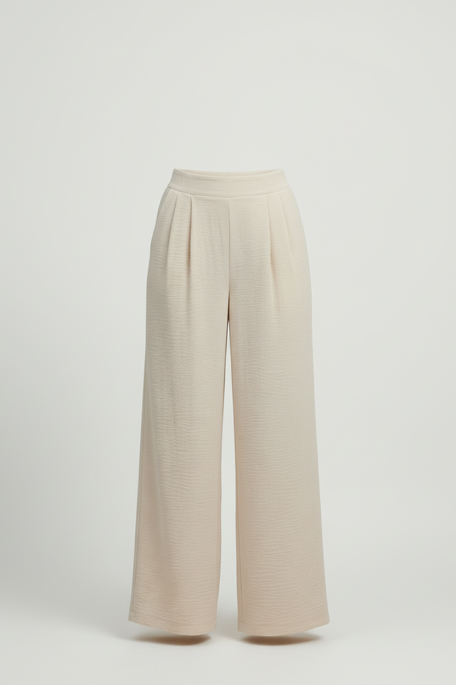 Pantalon Beige Fluide Plissé Ample Décontracté Femme - Polyester - vue 3