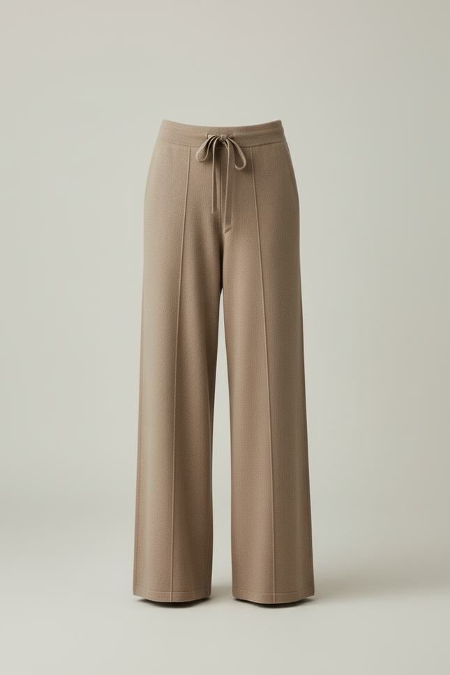 Pantalon Beige Ample Maille Tricoté Confortable Décontracté - vue 3