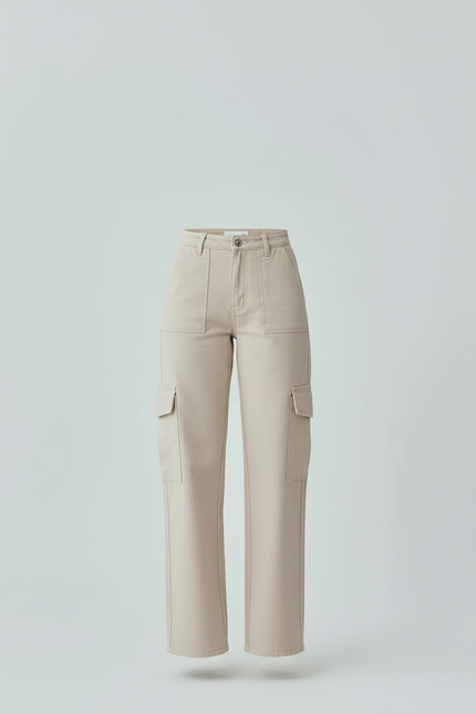 Pantalon Beige Cargo Ample Femme Décontracté - Toile - vue 3