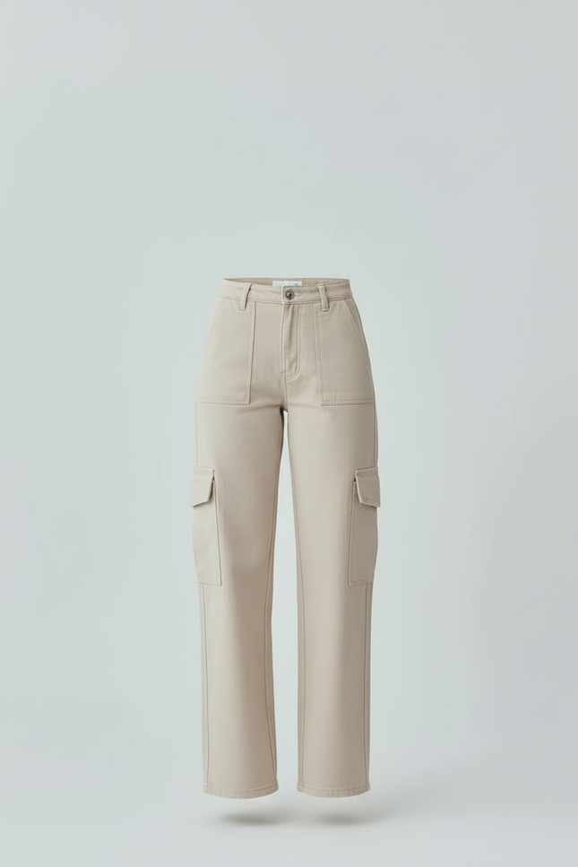 Pantalon Beige Cargo Ample Femme Décontracté - Toile - vue 3