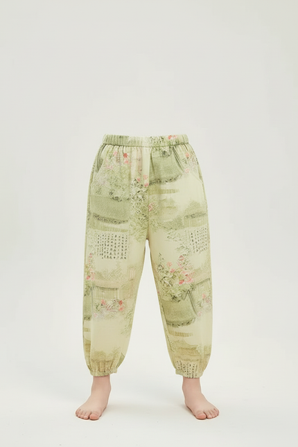 Pantalon Beige Fluide Imprimé Fleuri Ample Enfant - Viscose - vue 3