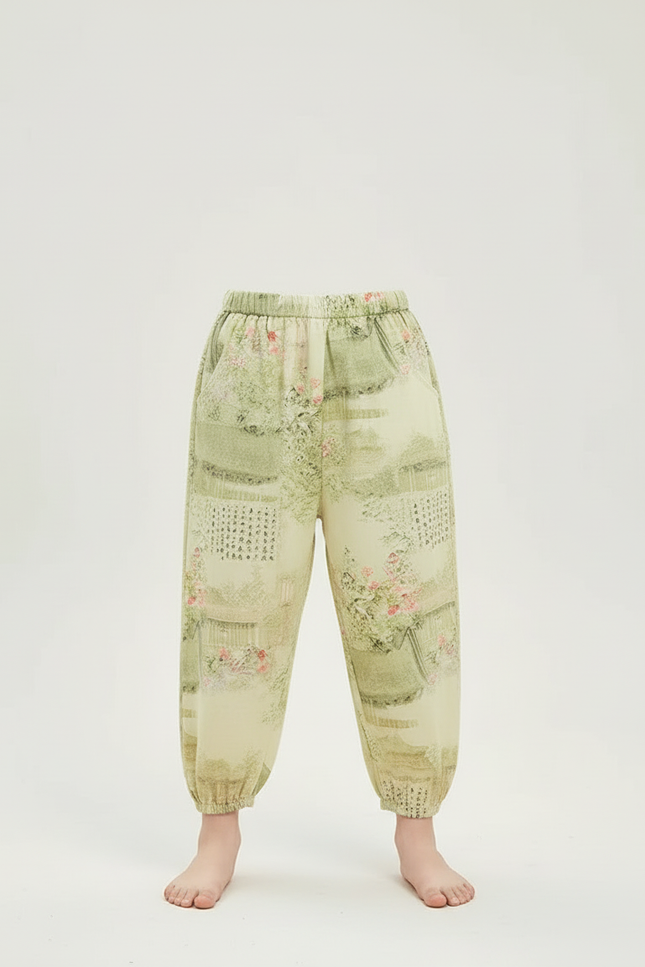 Pantalon Beige Fluide Imprimé Fleuri Ample Enfant - Viscose - vue 3