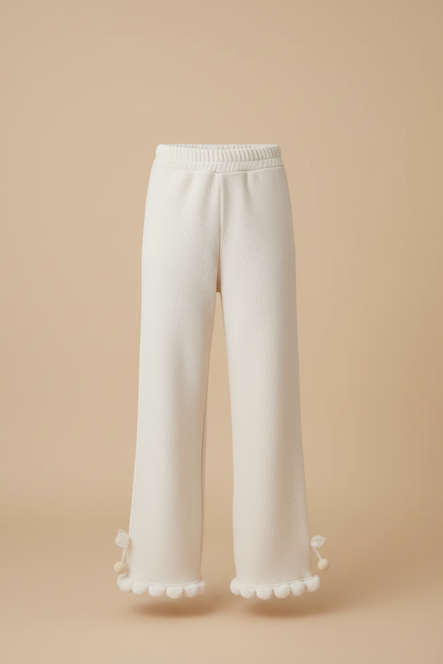 Pantalon Beige Côtelé Pompons Volants Mignon Enfant - Cordé - vue 3