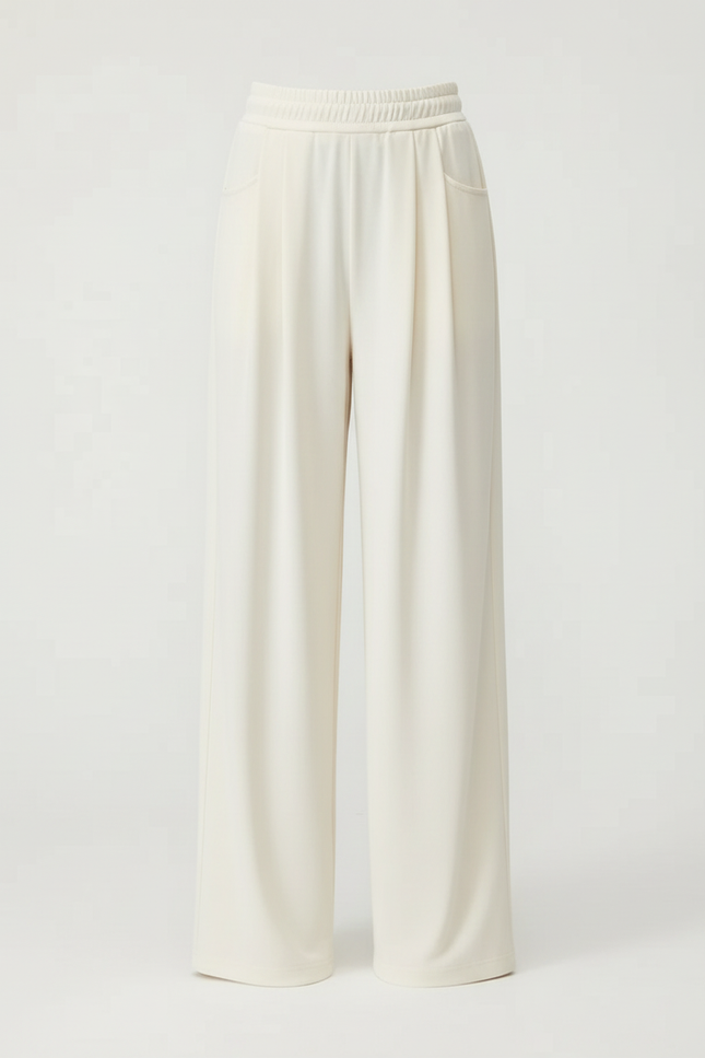 Pantalon Beige Droit Ample Élastique Simple - Viscose - vue 3