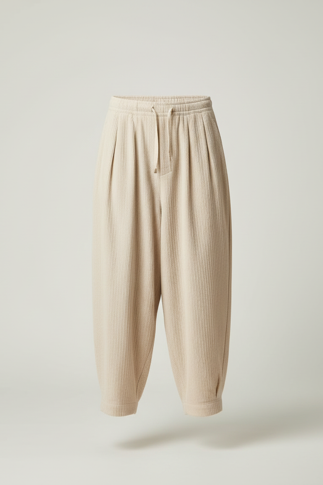 Pantalon Beige Ample Coton Plissé Décontracté Homme - vue 3