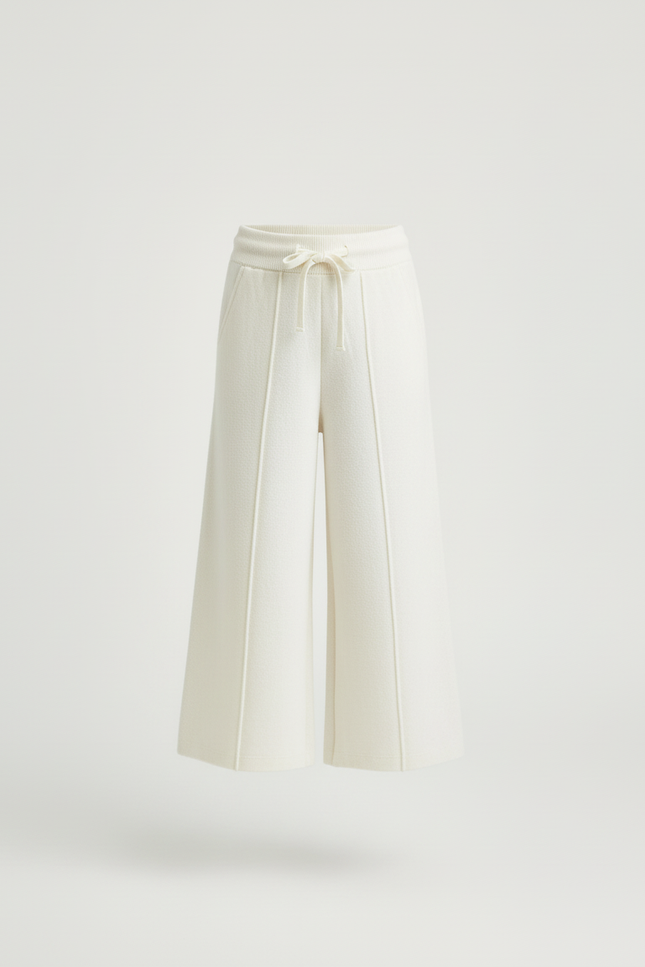 Pantalon Beige Ample Tricoté Évasé Cordon Fille - Blanc Maille - vue 3