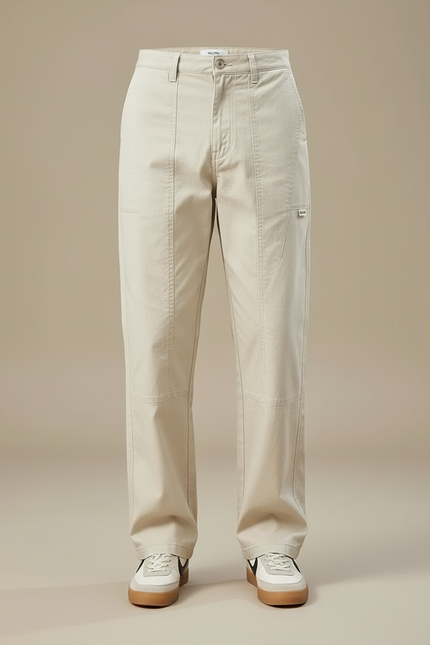 Pantalon Beige Coton Droit Décontracté Homme - Toile - vue 3