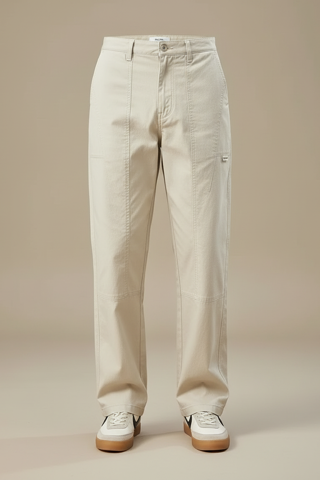 Pantalon Beige Coton Droit Décontracté Homme - Toile - vue 3