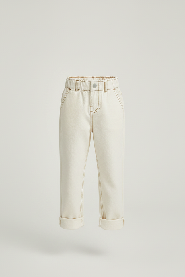 Pantalon Beige Enfant Ample Coton Décontracté Uni - Jean - vue 3