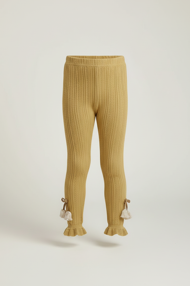 Pantalon Beige Côtelé Tulipes Volants Enfant Fille - Camel Maille - vue 3
