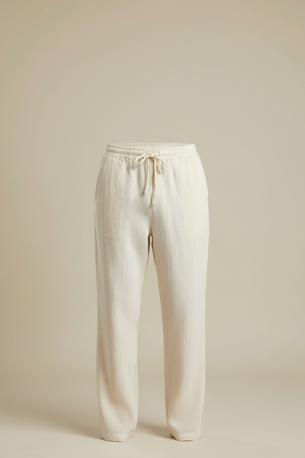 Pantalon Beige Lin Ample Cordon Homme Décontracté - vue 3