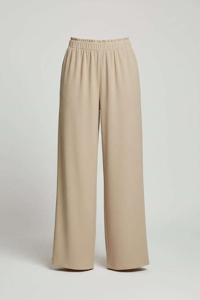 Pantalon Beige Fluide Ample Taille Haute Cordon Décontracté - Polyester - vue 3