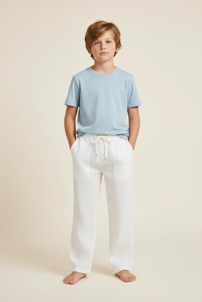 Pantalon Beige Lin Ample Cordon Décontracté Enfant - Blanc - vue 3