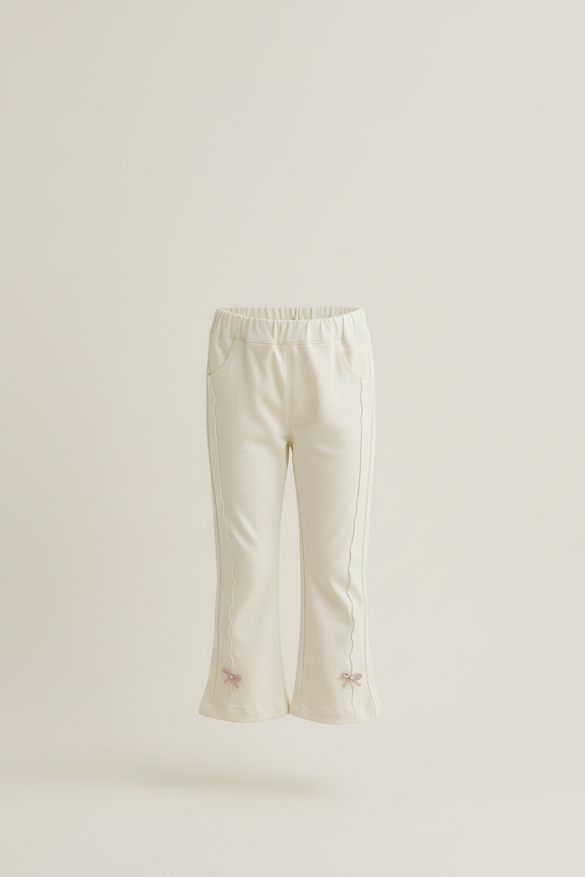 Pantalon Beige Fille Évasé Nœuds Mignons Coton - vue 3