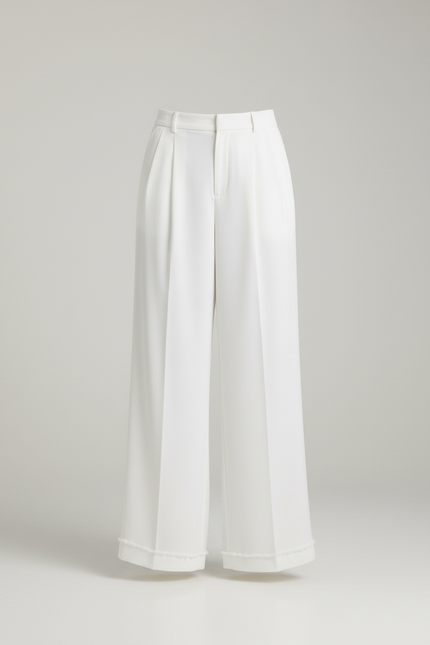 Pantalon Beige Plissé Ample Taille Haute Fluide - Blanc Viscose - vue 3
