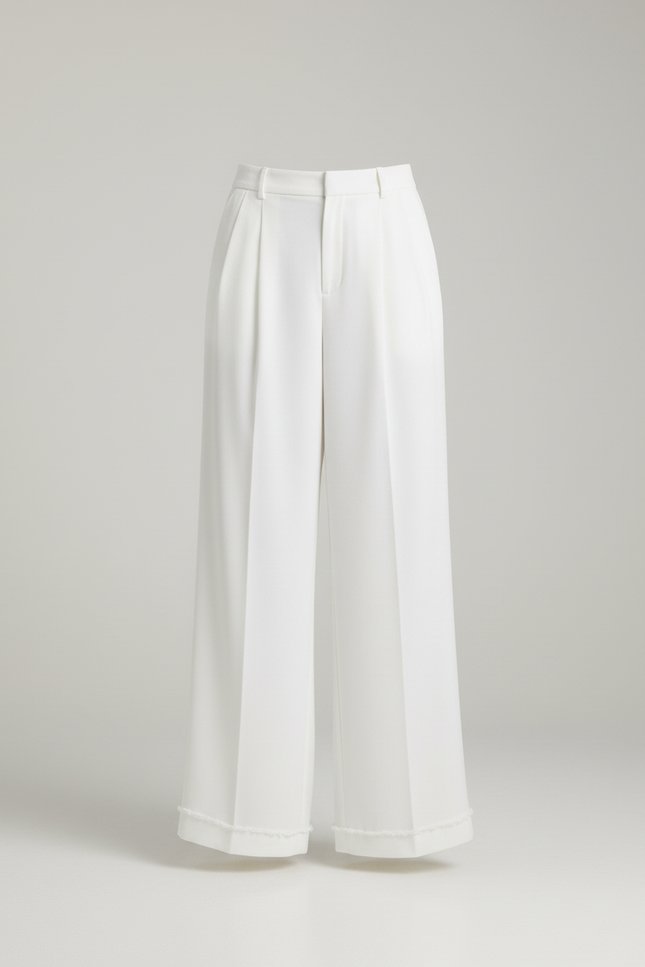 Pantalon Beige Plissé Ample Taille Haute Fluide - Blanc Viscose - vue 3