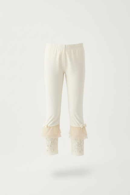 Pantalon Beige Fille Dentelle Nœuds Cheville Élégant - Maille - vue 3