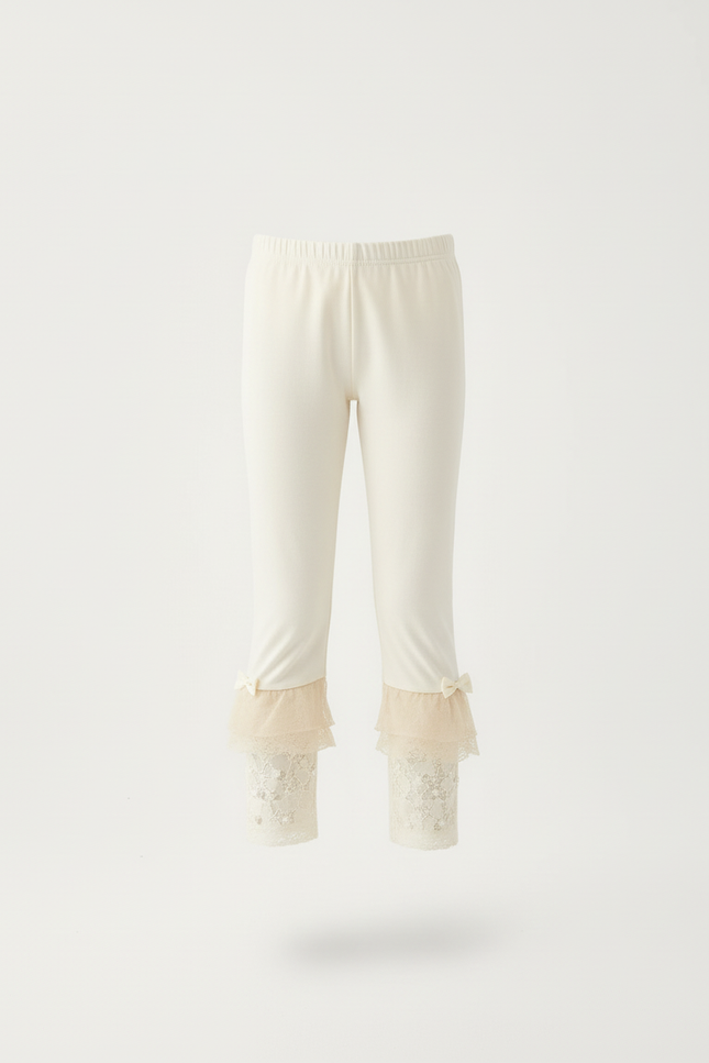 Pantalon Beige Fille Dentelle Nœuds Cheville Élégant - Maille - vue 3