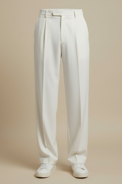 Pantalon Beige Élégant Plissé Droit Formel Homme - Gabardine - vue 3