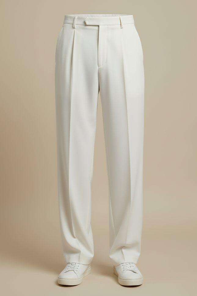 Pantalon Beige Élégant Plissé Droit Formel Homme - Gabardine - vue 3