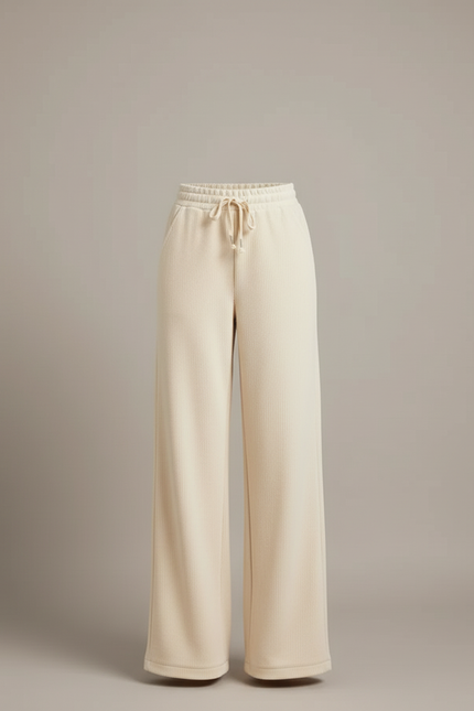 Pantalon Beige Ample Côtelé Décontracté Fluide Femme - Cordé - vue 3