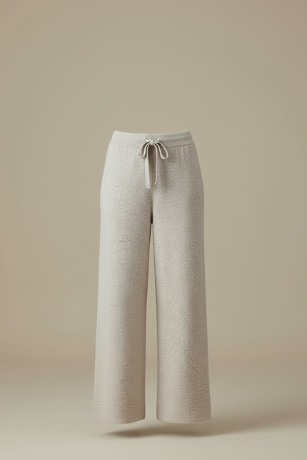 Pantalon Beige Laine Tricoté Ample Cordon Confortable - vue 3