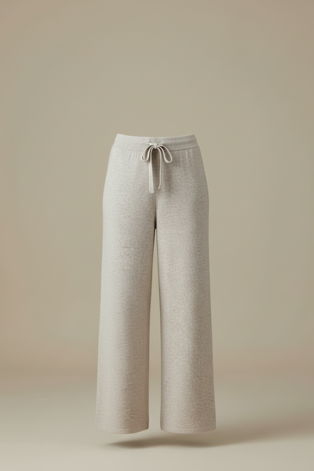 Pantalon Beige Laine Tricoté Ample Cordon Confortable - vue 3