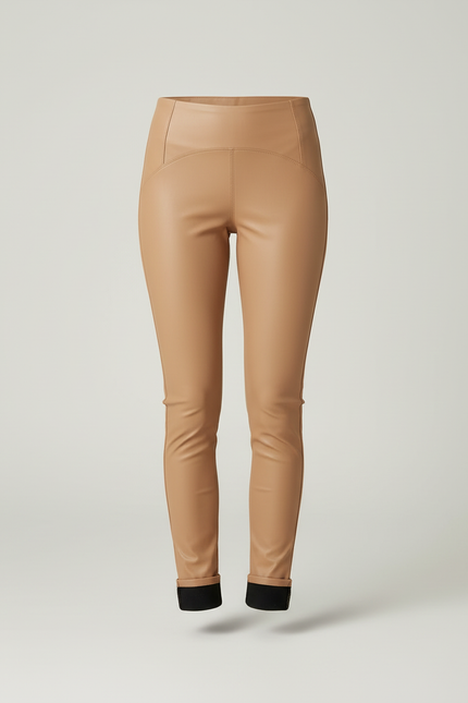 Pantalon Simili Cuir Femme Beige - vue 3