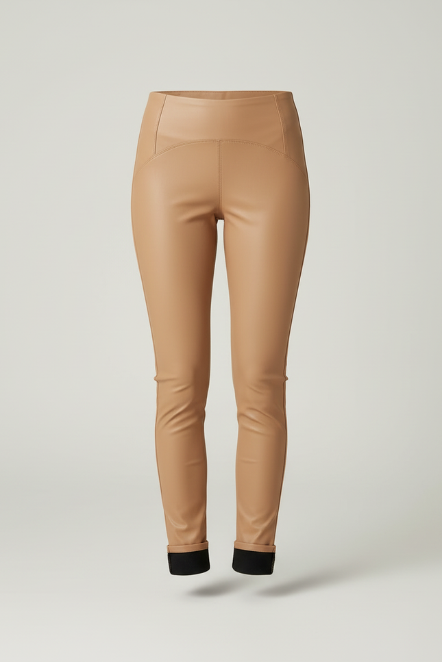 Pantalon Simili Cuir Femme Beige - vue 3
