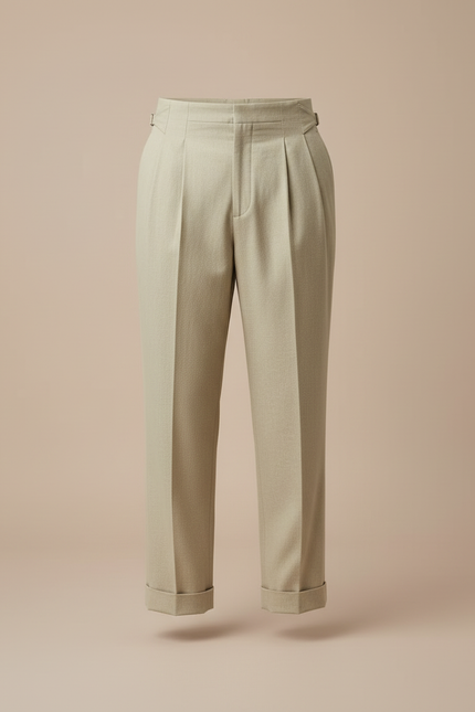Pantalon Beige Plissé Ajustable Classique Élégant Homme - Laine - vue 3