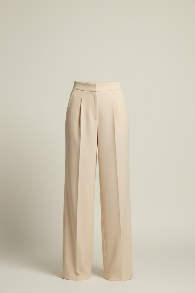 Pantalon Beige Plissé Taille Haute Ample Élégant Femme - Polyester - vue 3