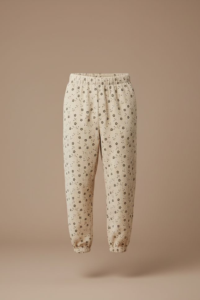 Pantalon Beige Côtelé Ample Imprimé Floral Homme - Cordé - vue 3